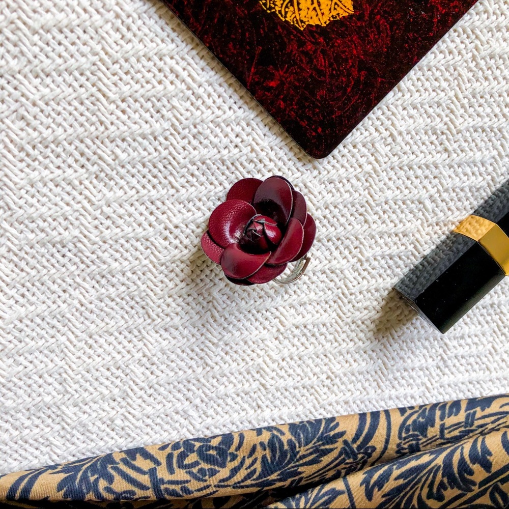Faux Leather Rose Ring